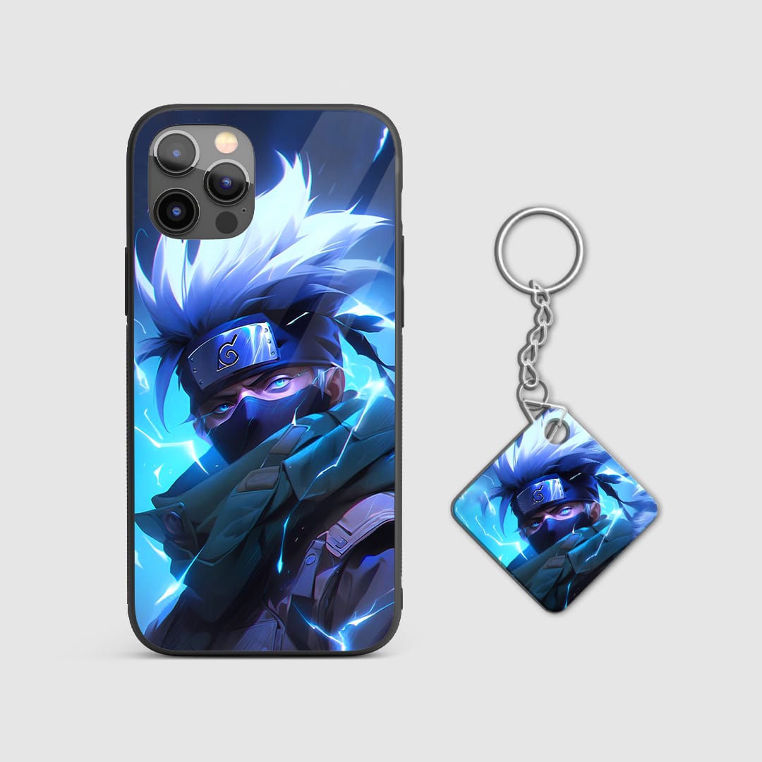 Close-up of the cool Kakashi artwork on the silicone armored phone case with Keychain.