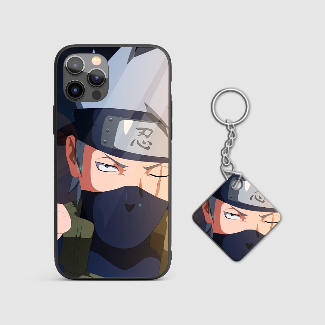 Zoomed-in view of Kakashi Hatake's design on the silicone armored phone case with Keychain.