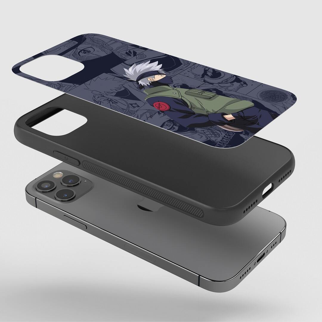 Kakashi Manga Phone Case fitted on a smartphone, showcasing button and port access.