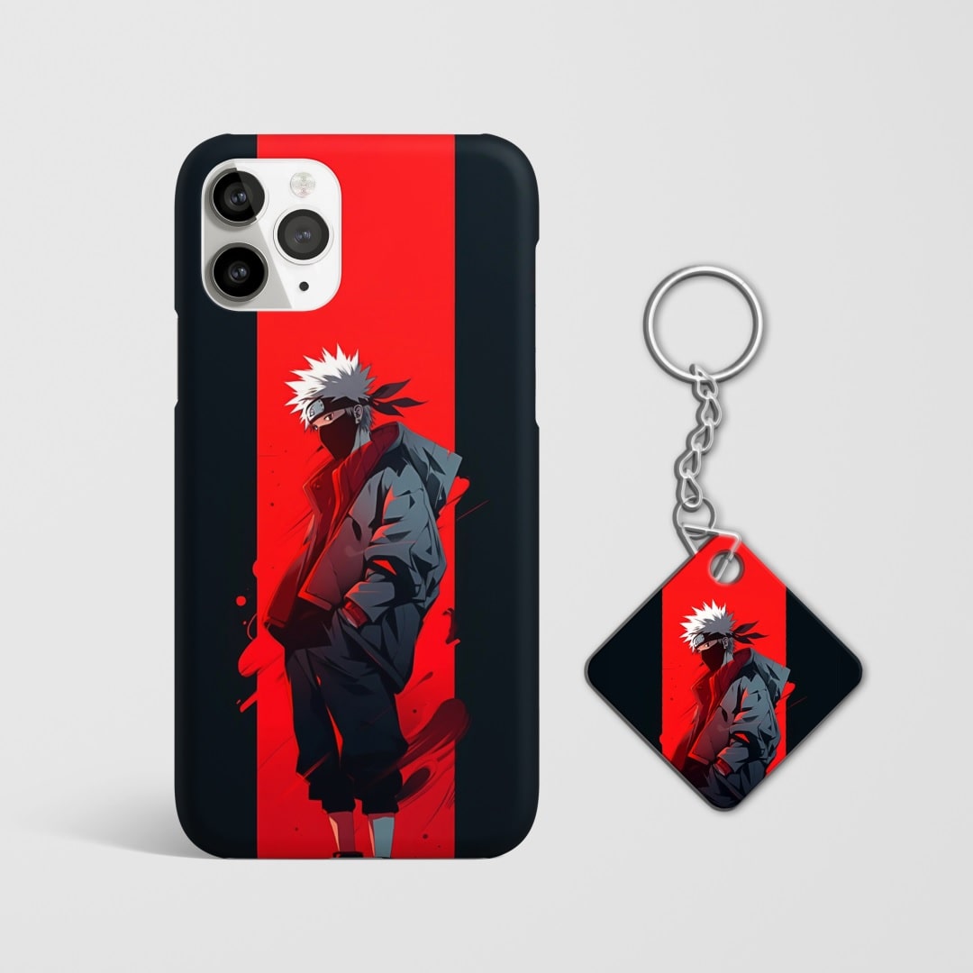 Close-up of the Kakashi Red and Black Phone Cover, showcasing the detailed 3D matte design wtih Keychain.