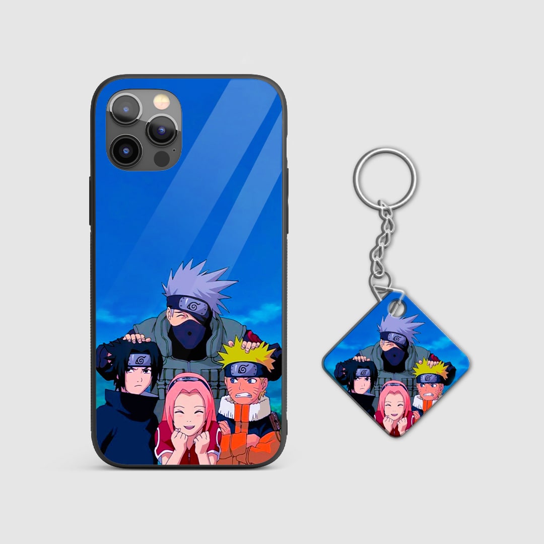 Close-up of Team 7 on Kakashi Team Armored Phone Case, highlighting detailed character art with Keychain.