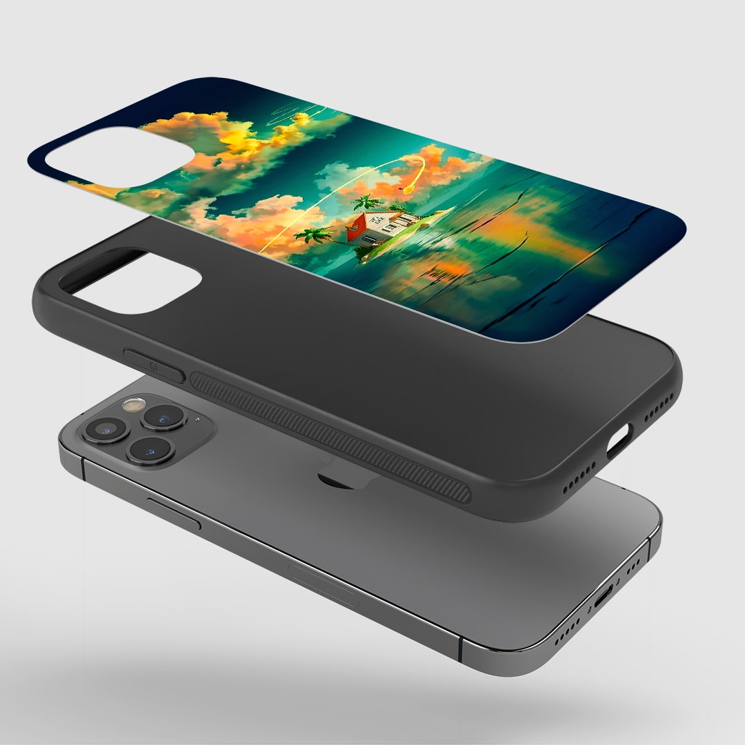 Angled view of Kame House Phone Case showing Dragon Ball nostalgia.