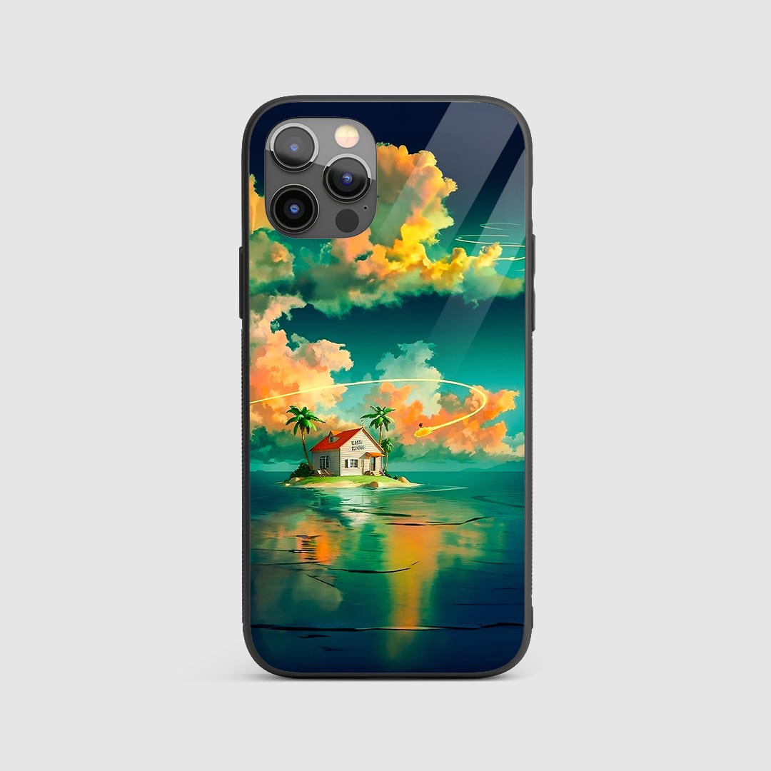 Kame House Silicone Armored Phone Case front view with beach scene.