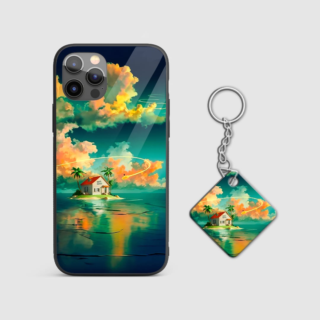 Back view of Kame House Case featuring iconic island design with Keychain.