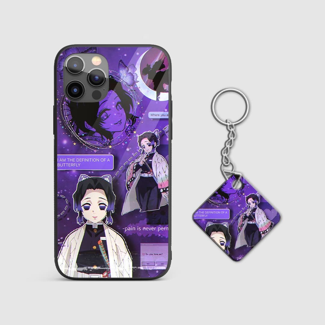 Elegant design of Kanae Kocho from Demon Slayer on a durable silicone phone case with Keychain.