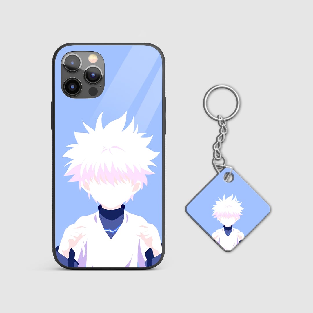 Minimal Killua anime phone cover with Keychain.
