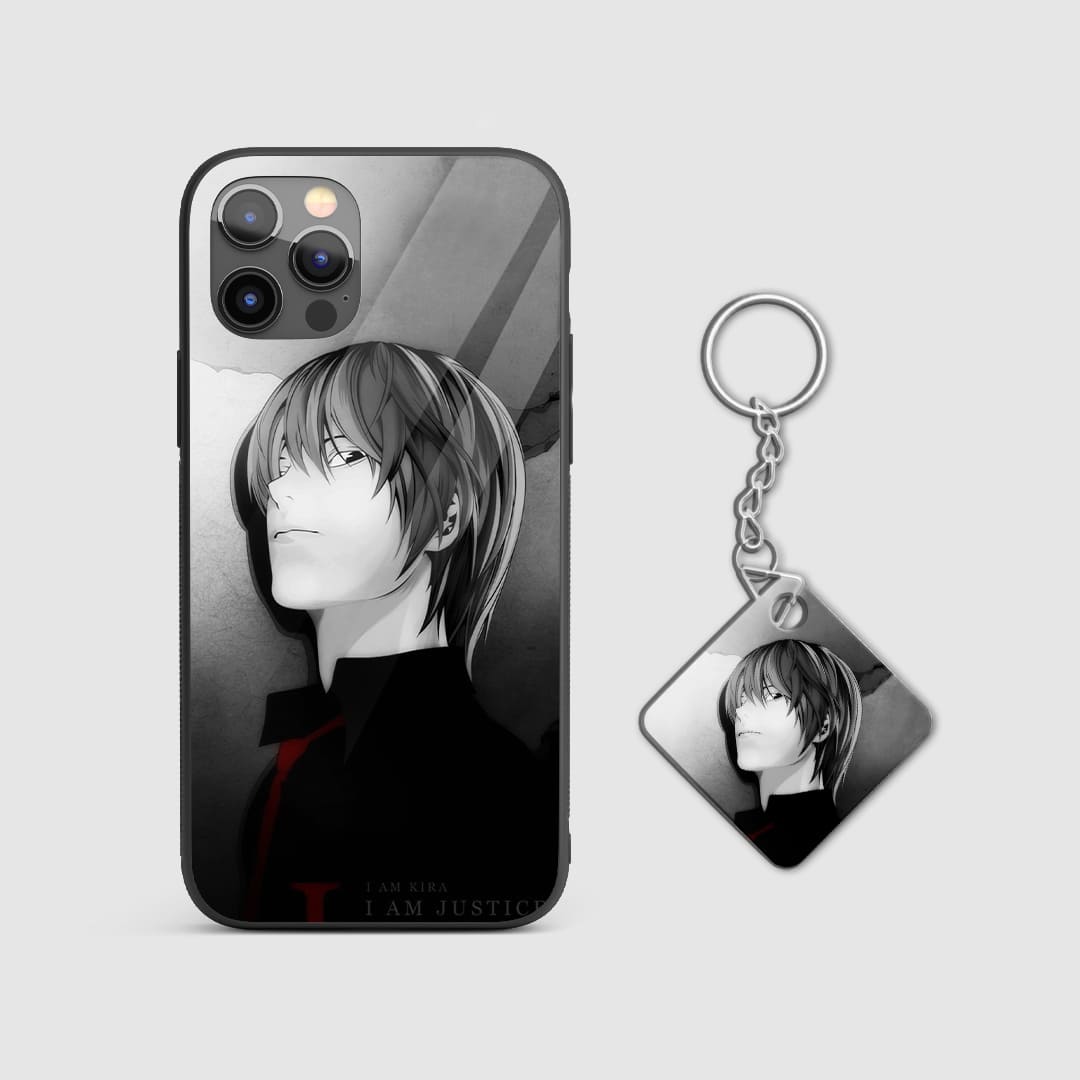 Dramatic black phone case showcasing Kira's vision from Death Note on durable silicone with Keychain.