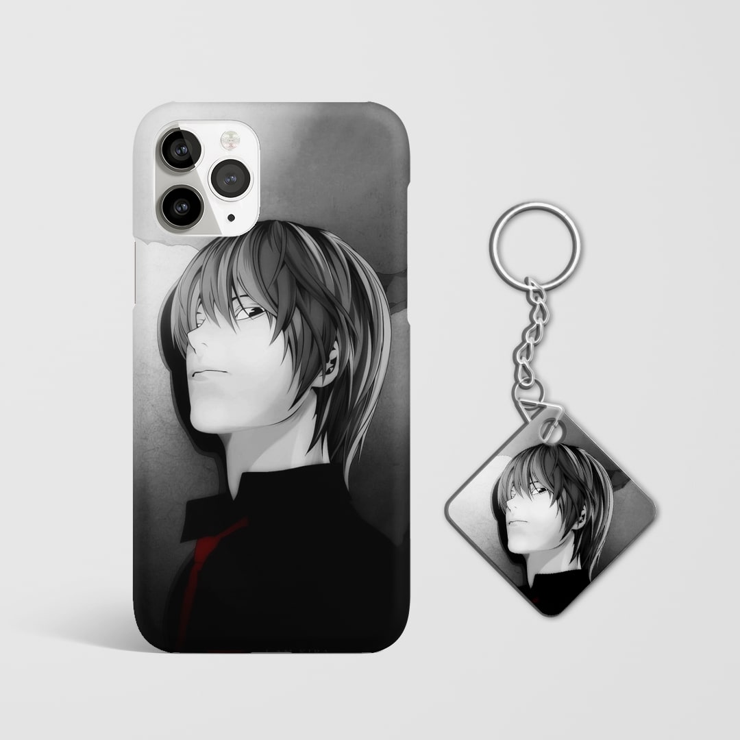 Close-up of Kira’s intense expression on phone case with Keychain.