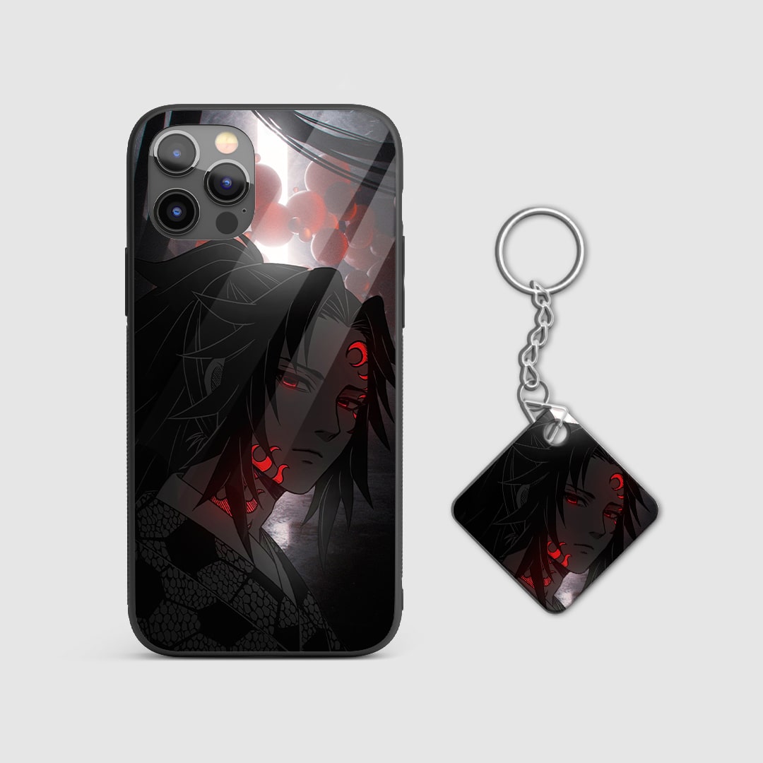 Enigmatic design of Kokushibo from Demon Slayer on a durable silicone phone case with Keychain.