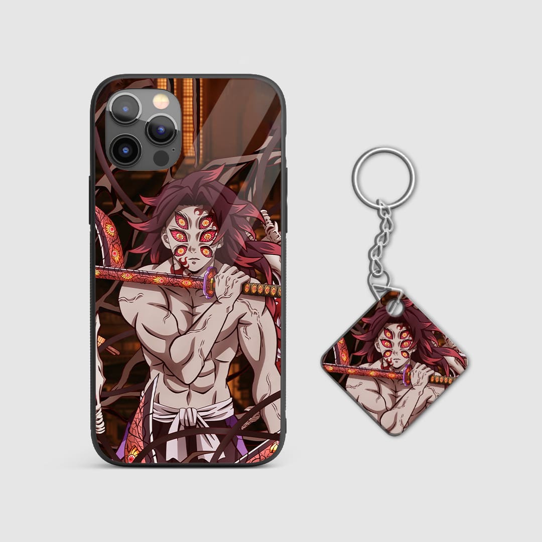Powerful design of Kokushibo from Demon Slayer on a durable silicone phone case with Keychain.