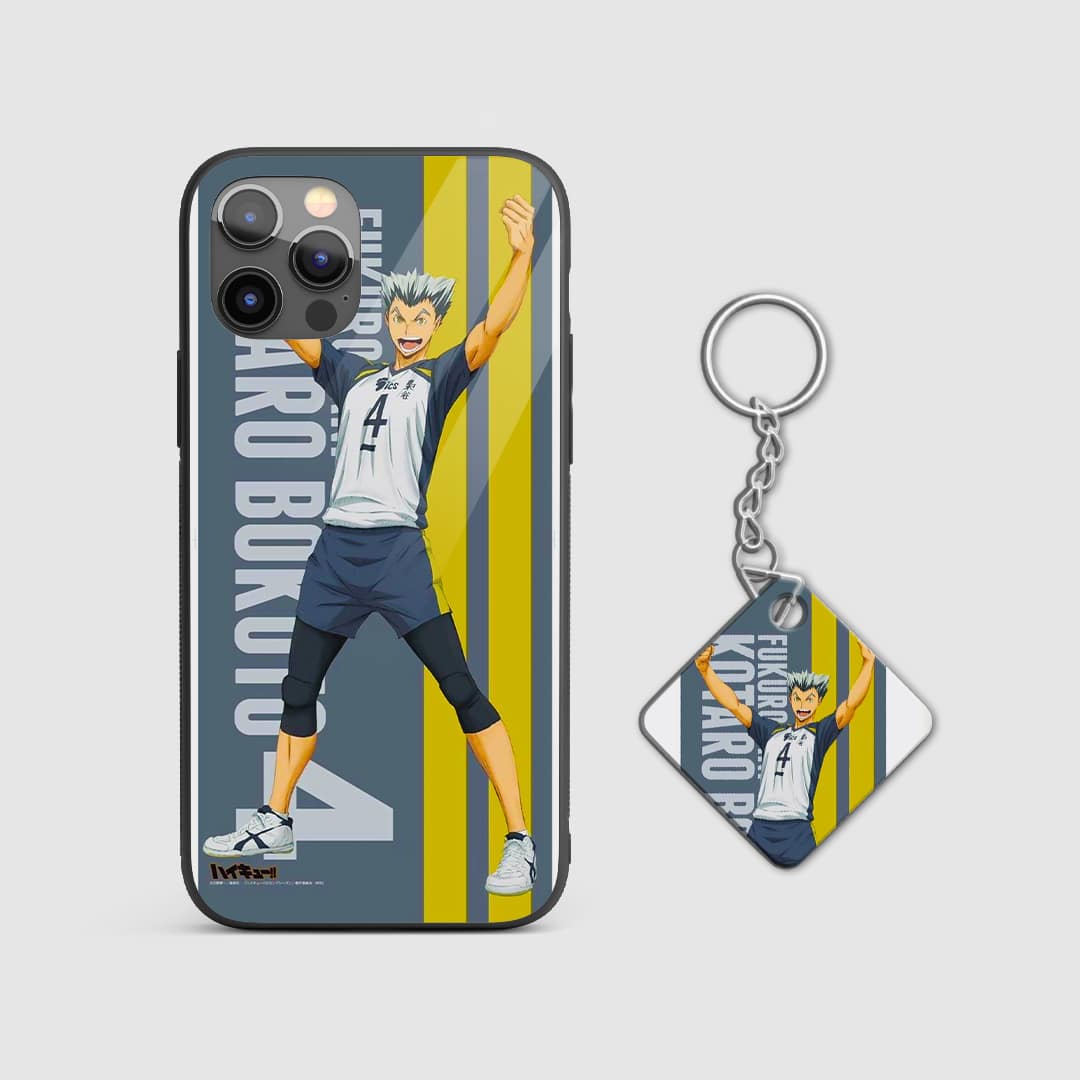 Back design of Haikyu Kotaro Stripes armored phone case with Keychain