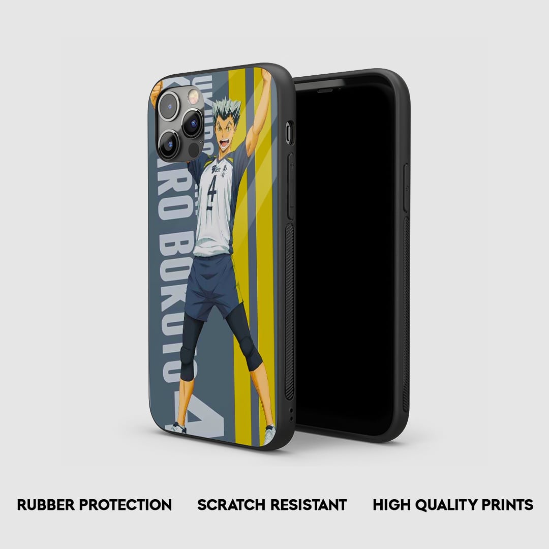 Side angle of Kotaro Stripes Haikyu anime armored phone case
