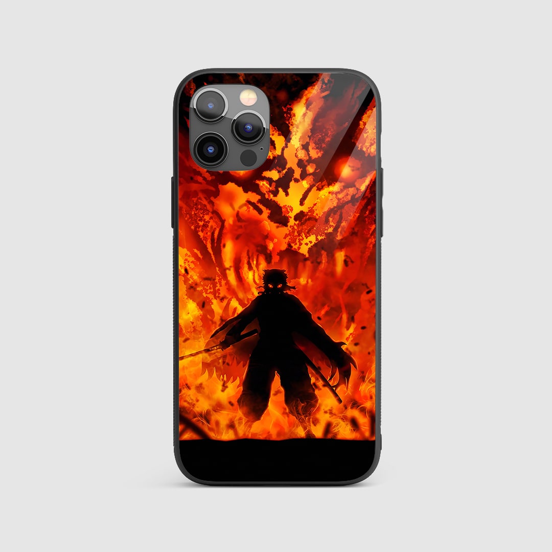 Kyojuro Fire Silicone Armored Phone Case featuring dynamic artwork of Kyojuro Rengoku.