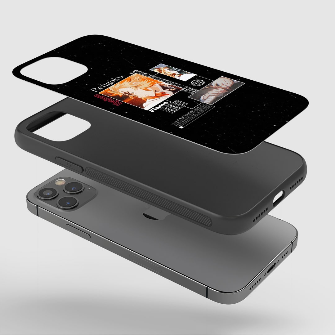 Rengoku Flame Phone Case installed on a smartphone, offering robust protection and a bold design.