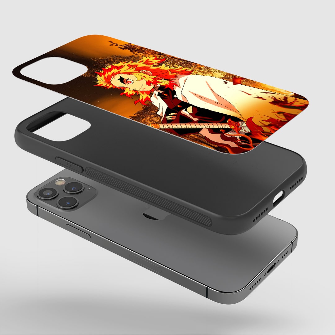 Kyojuro Rengoku Phone Case installed on a smartphone, offering robust protection and a powerful design