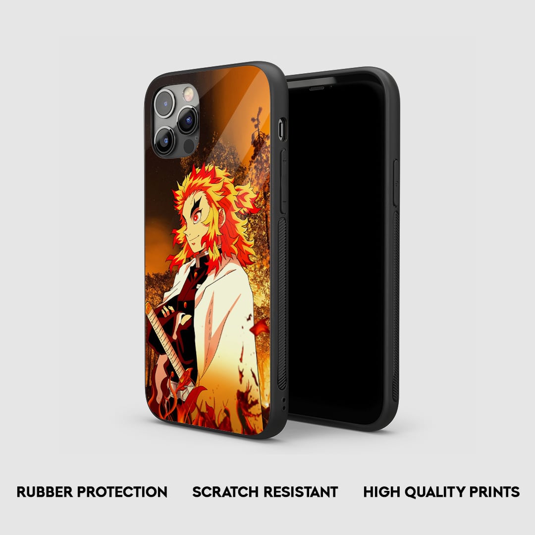 Side view of the Kyojuro Rengoku Armored Phone Case, highlighting its thick, protective silicone material.