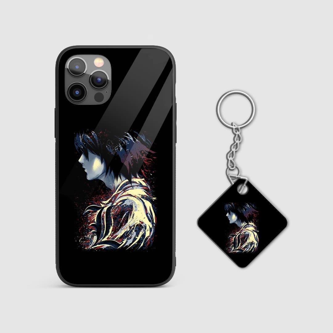 Sleek and sophisticated phone case with monochrome depiction of L, perfect for Death Note enthusiasts with Keychain.
