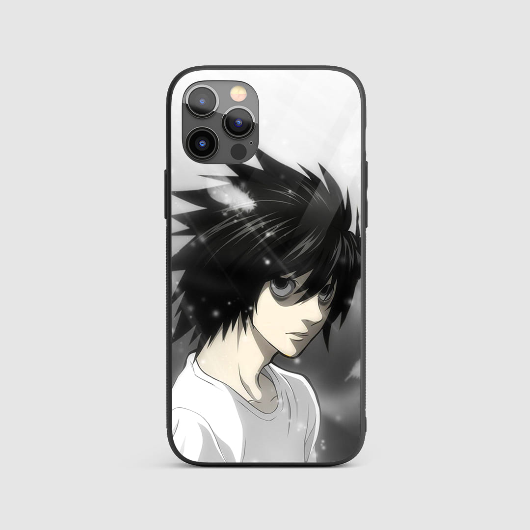L Black & White Silicone Armored Phone Case with a high-contrast design of L's focused expression.