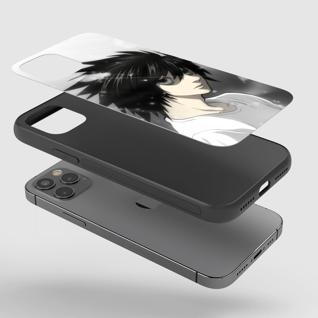L Black & White Phone Case installed on a smartphone, ensuring robust protection and full access to ports.