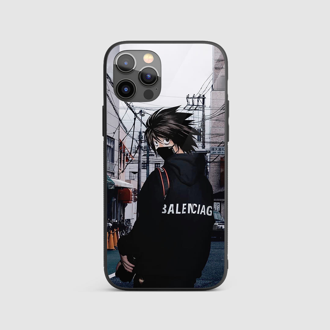 L Graphic Silicone Armored Phone Case featuring detailed portrayal of detective L from Death Note.