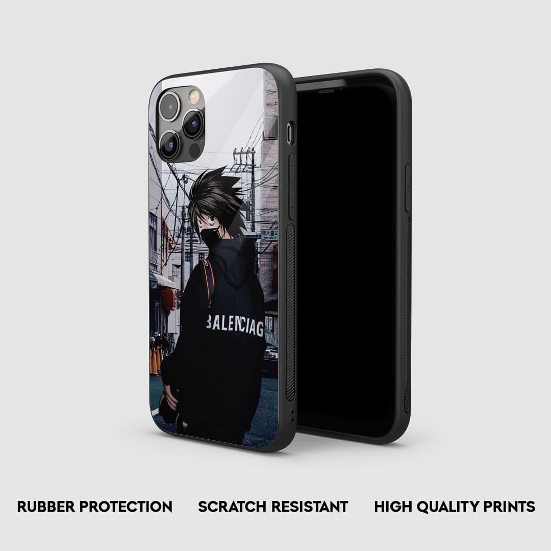Side view of the L Graphic Armored Phone Case, emphasizing its thick, protective silicone.