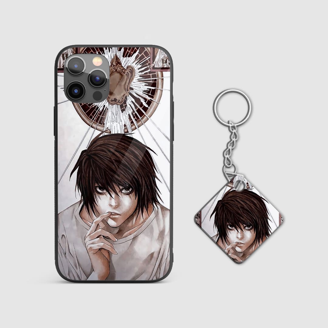 Understated design of detective L on a durable silicone phone case, merging minimalism with elegance with Keychain.