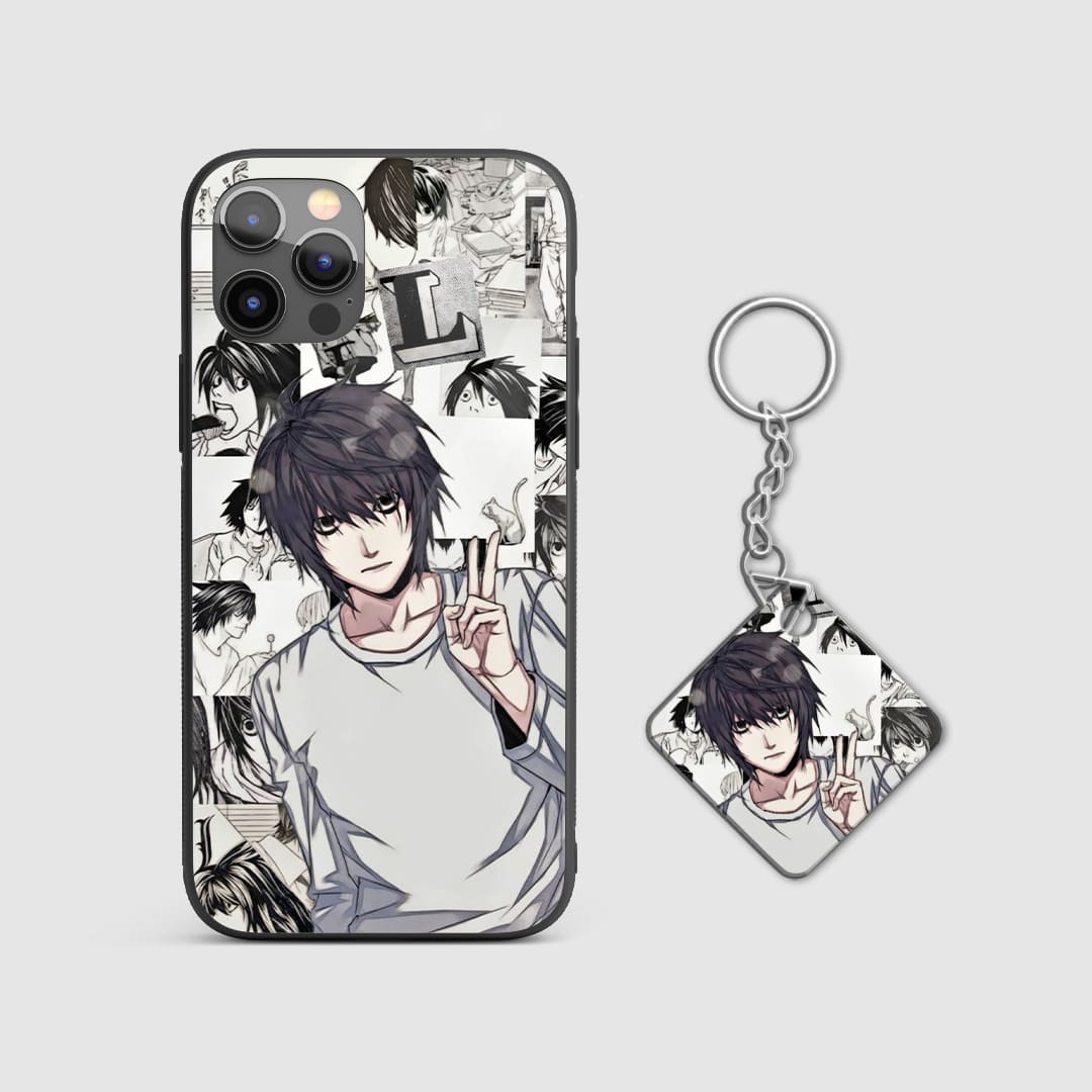 Intricate collage of Lawliet's defining scenes and elements on a durable silicone phone case with Keychain.