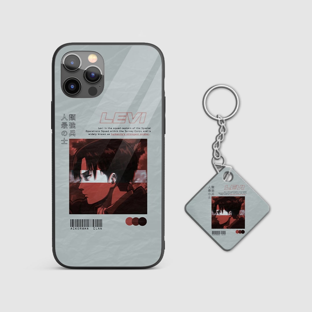 Prideful design of Levi Ackerman from Attack on Titan on a durable silicone phone case with Keychain.