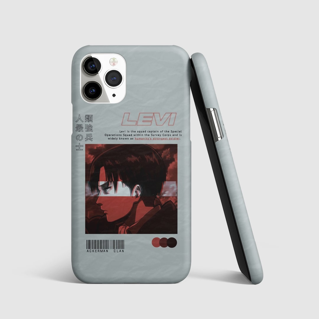 Powerful artwork of Levi Ackerman from "Attack on Titan" on phone cover.