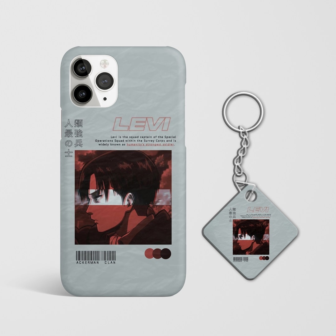 Close-up of Levi’s intense expression symbolizing the Ackerman clan on phone case with Keychain.