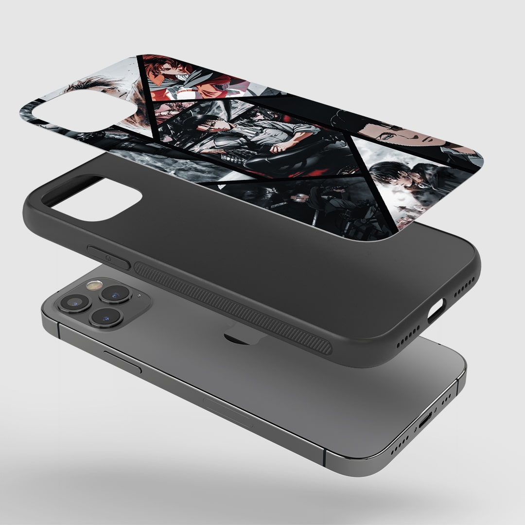 Levi Ackerman Collage Phone Case installed on a smartphone, offering robust protection and a dynamic design.