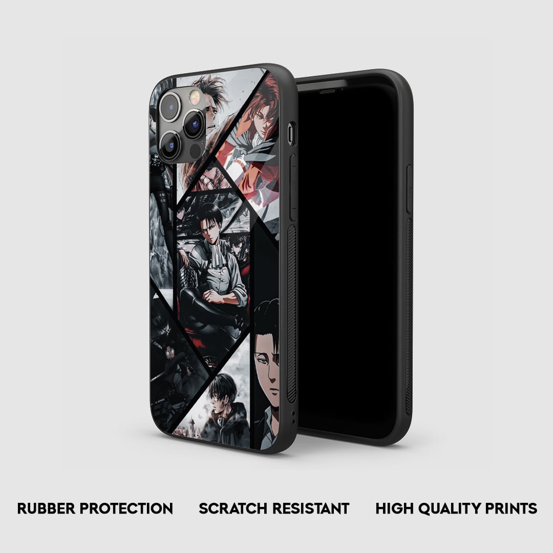 Side view of the Levi Ackerman Collage Armored Phone Case, highlighting its thick, protective silicone material.