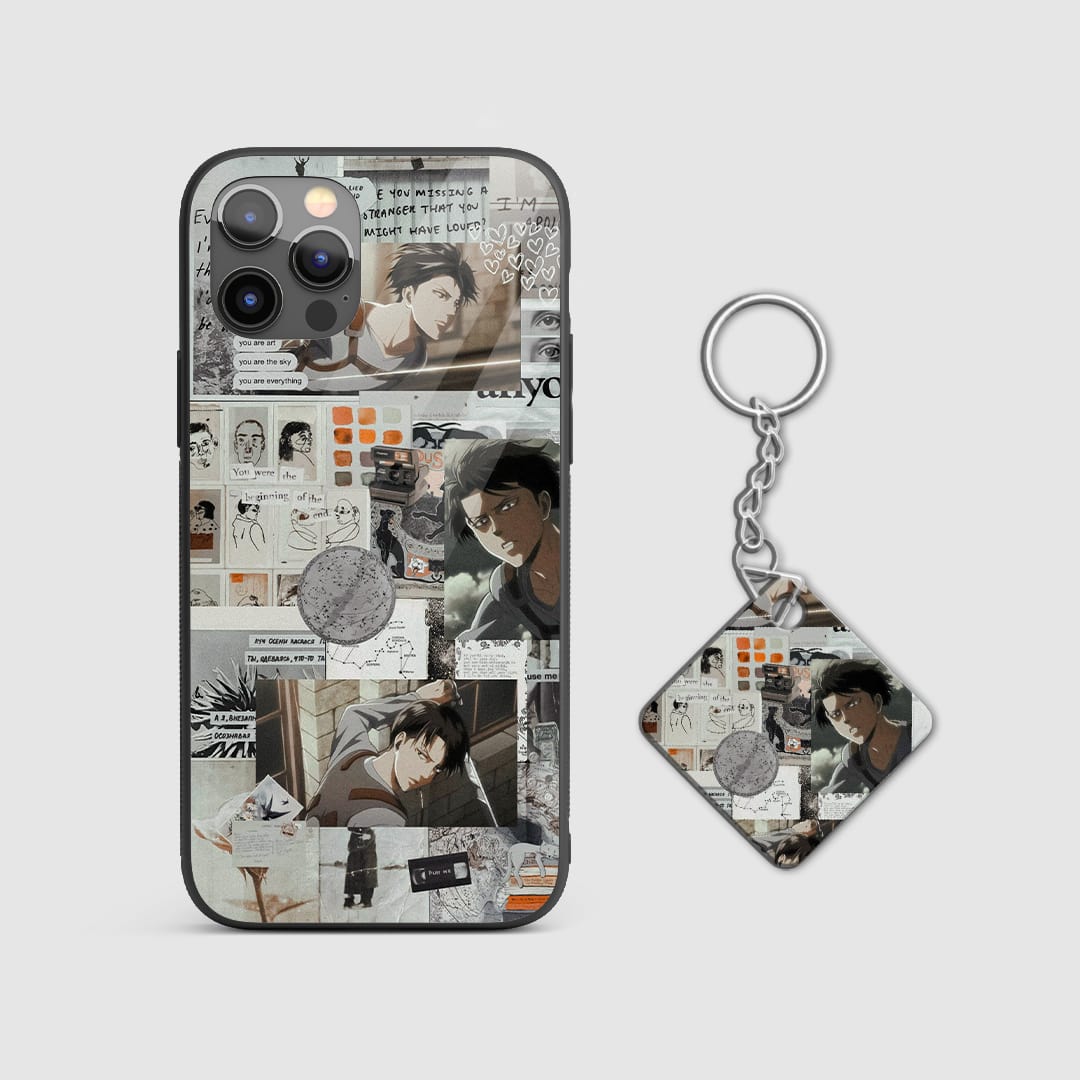 Classic retro design of Levi Ackerman from Attack on Titan on a durable silicone phone case with Keychain.