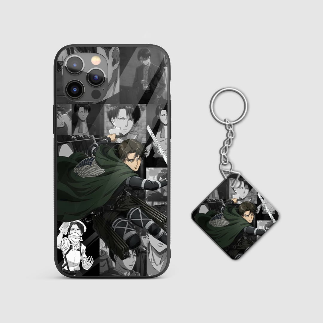 Heroic Scout Regiment design of Levi Ackerman from Attack on Titan on a durable silicone phone case with Keychain.