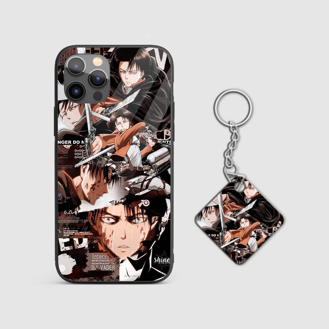 Dynamic graphic design of Mikasa Ackerman from Attack on Titan on a durable silicone phone case with Keychain.