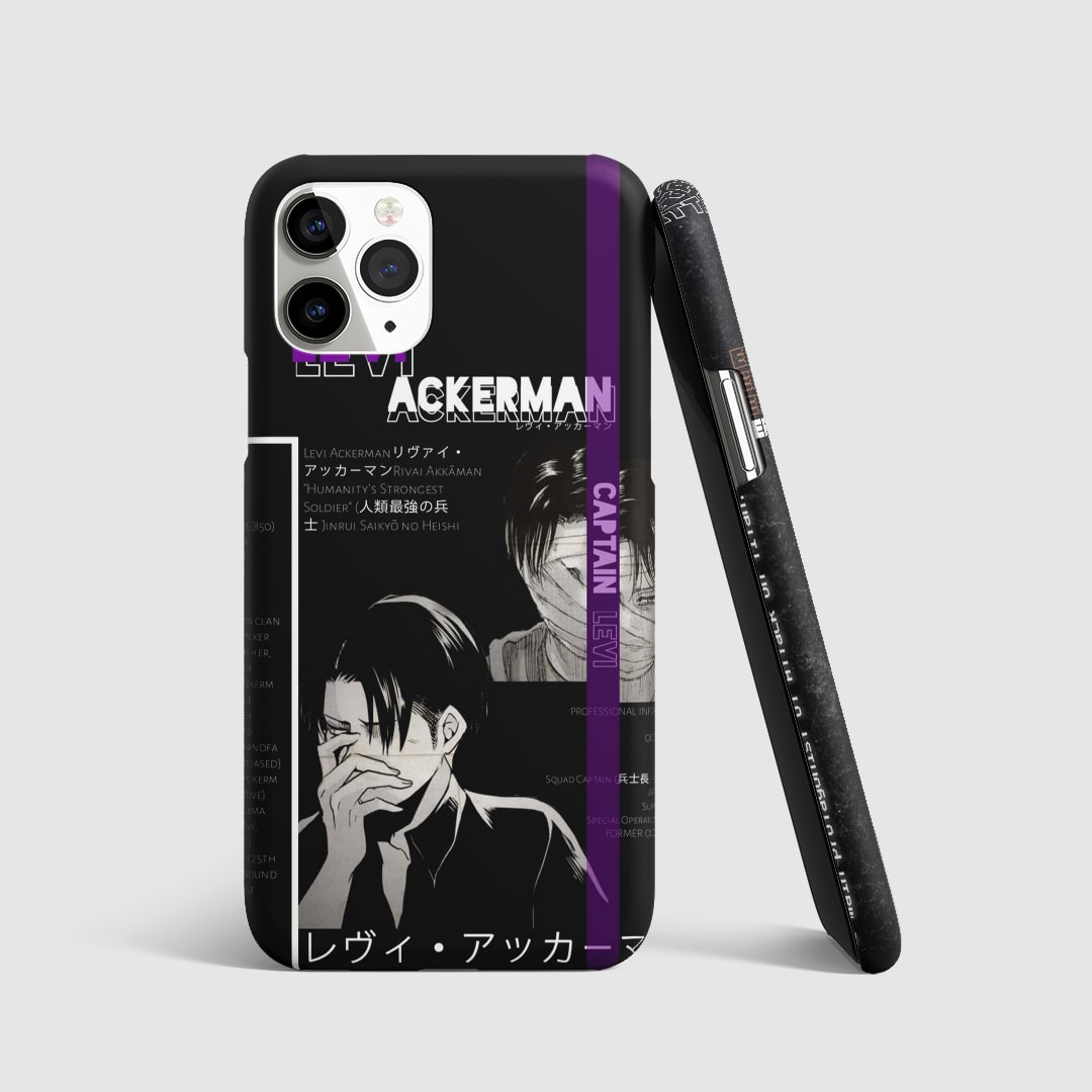 Detailed artwork of Levi Ackerman from "Attack on Titan" on phone cover.