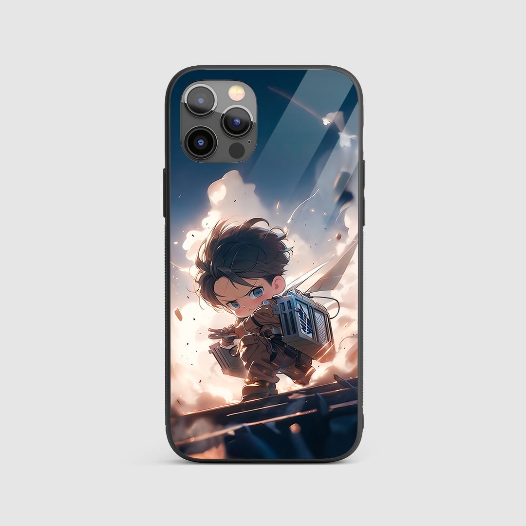 Levi Ackerman Chibi Silicone Armored Phone Case front view.