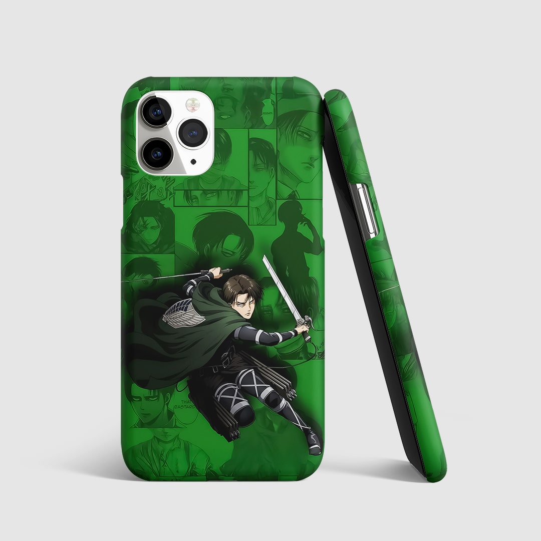 Levi Ackerman Green Phone Cover with bold green AOT artwork.