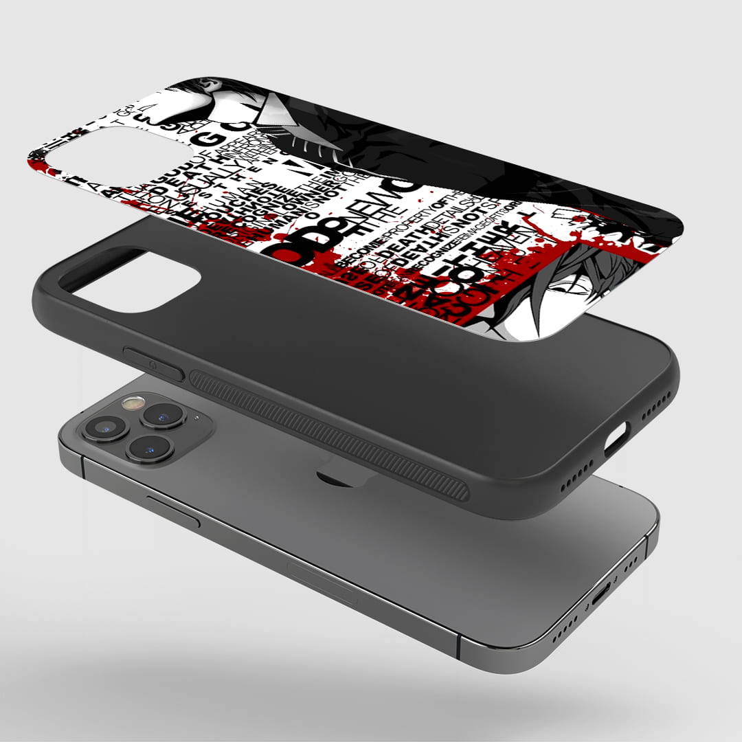 Light Yagami Blood Phone Case installed on a smartphone, offering robust protection and a dark, intense design.