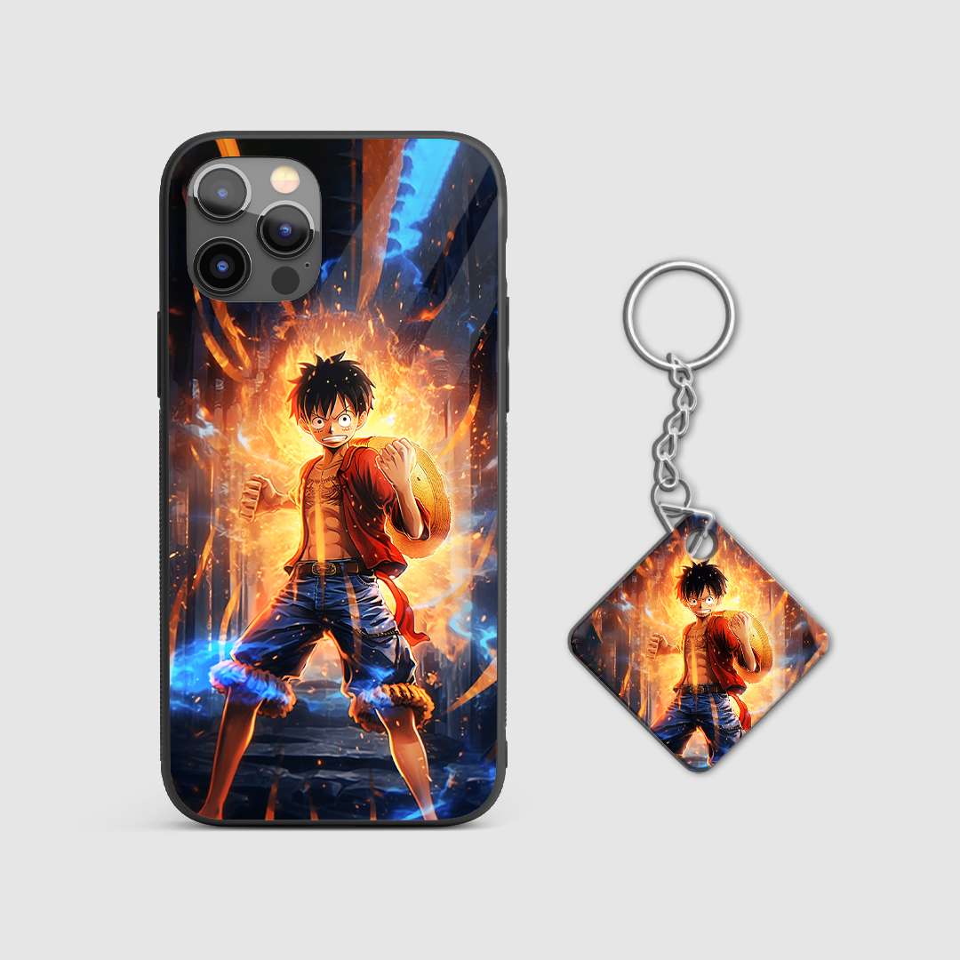 Detailed view of the elegant Luffy artwork on the silicone armored phone case with Keychain.