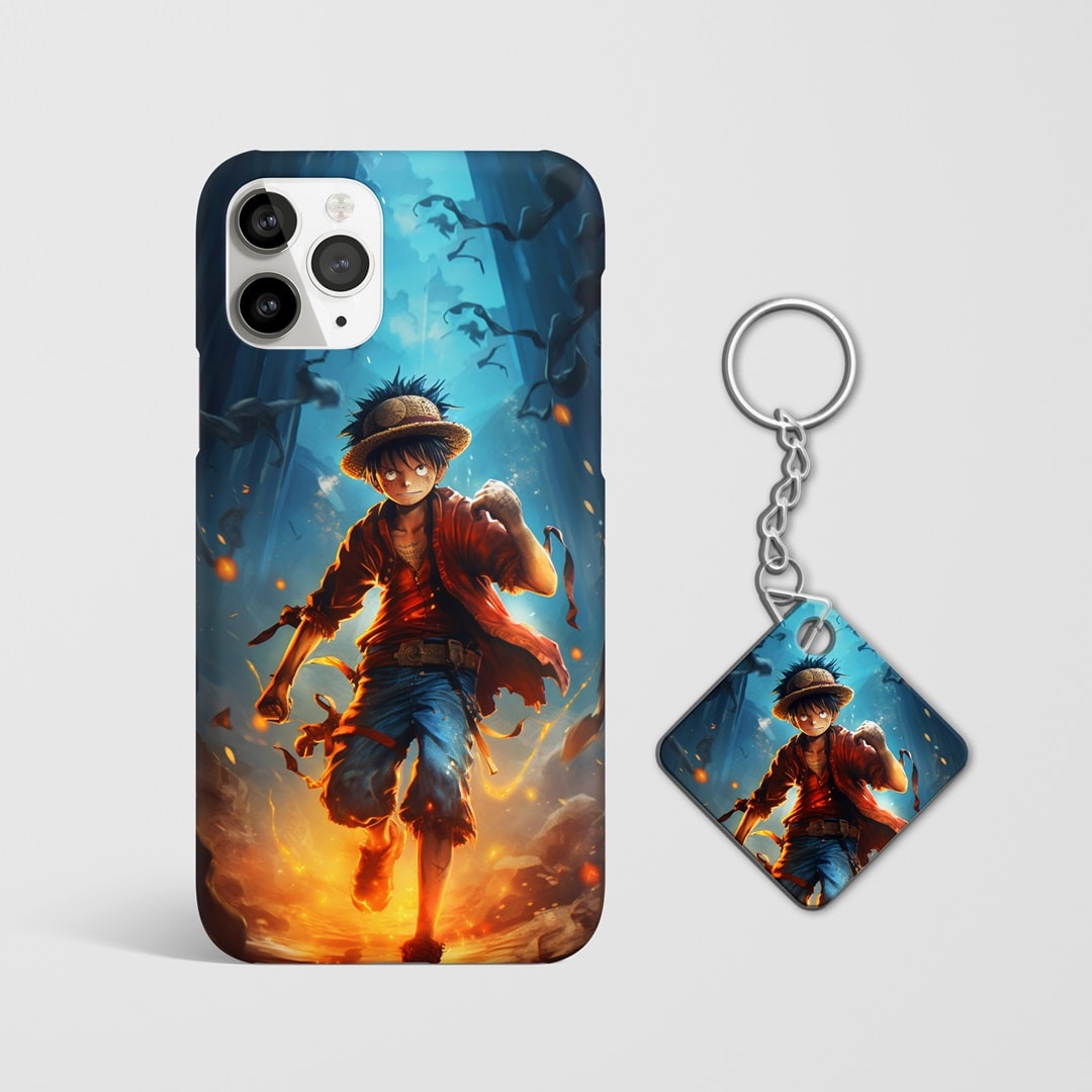 Close-up of Luffy Cinematic Phone Cover, highlighting the detailed 3D matte finish with keychain.