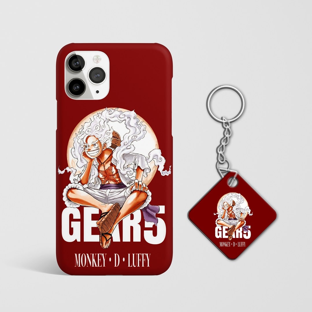 Close-up of Luffy Gear 5 Phone Cover, highlighting the detailed artwork and matte finish with Keychain.