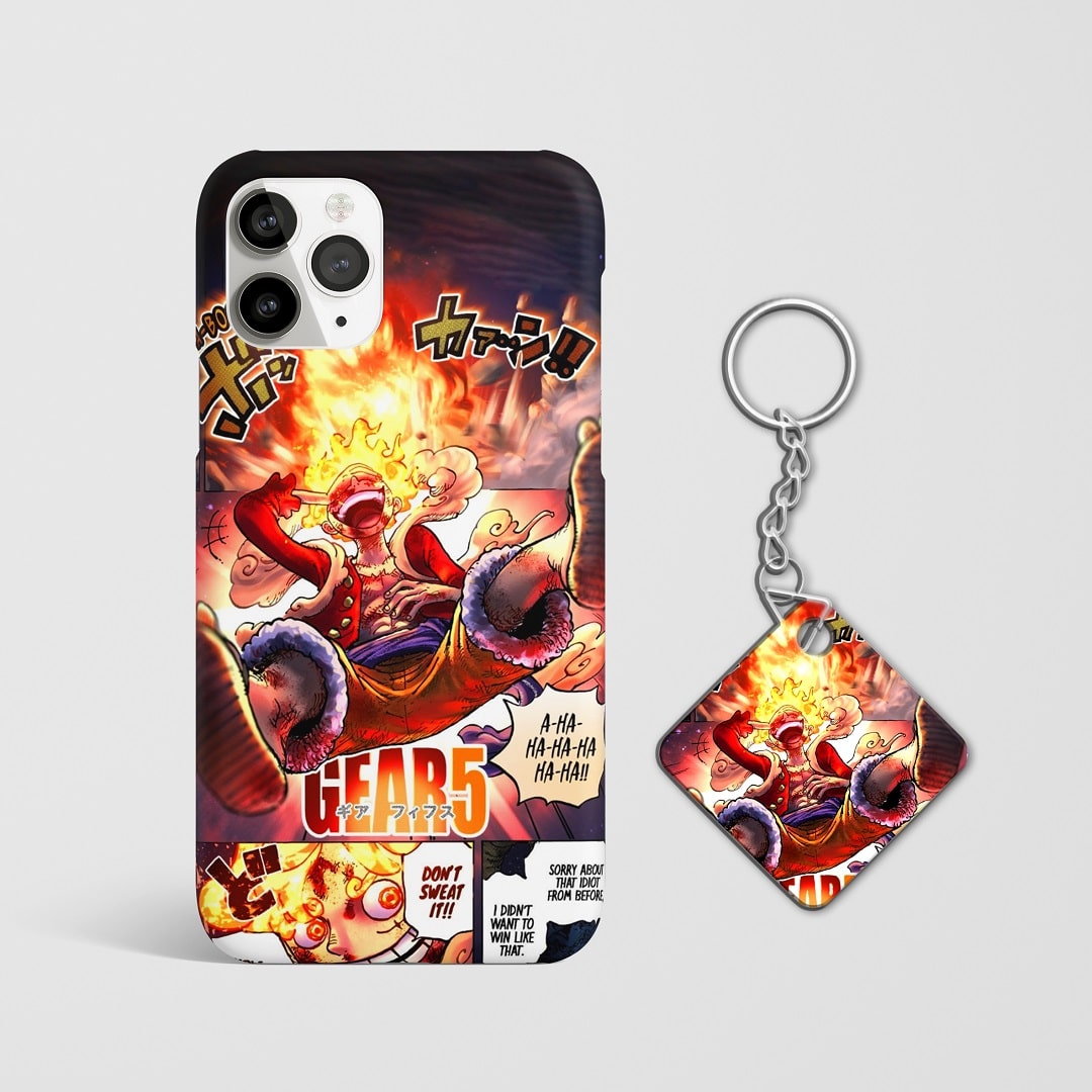 Close-up of Luffy Joyboy Manga Phone Cover, highlighting the intricate manga design and matte texture with Keychain.