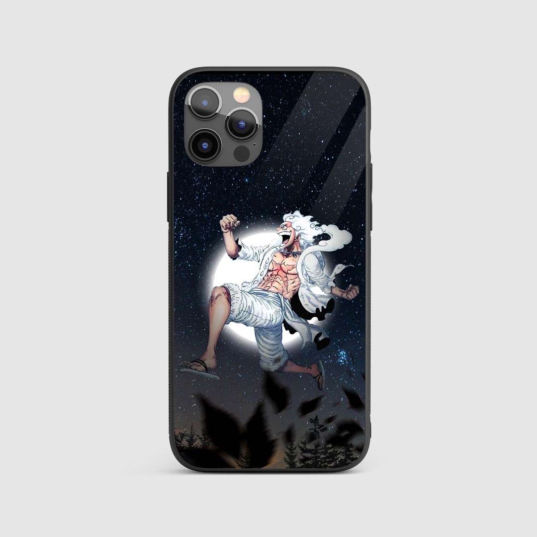 Luffy Moon Silicone Armored Phone Case featuring Luffy looking at the moon.