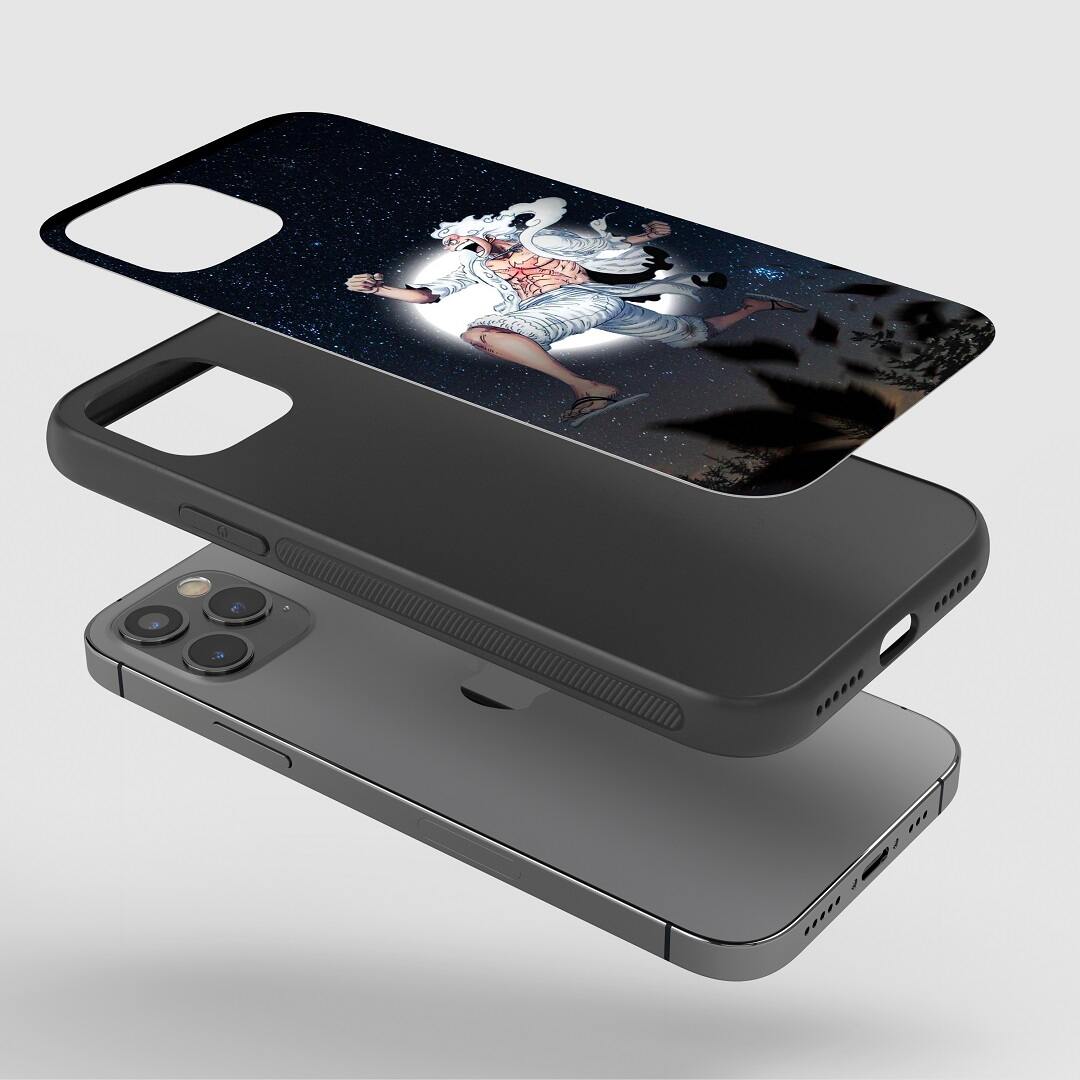 Luffy Moon Phone Case fitted on a smartphone, demonstrating ease of access to buttons and ports.