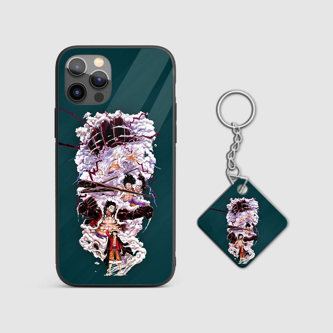 Detailed image of Luffy's dynamic transformation on the armored phone case with Keychain.