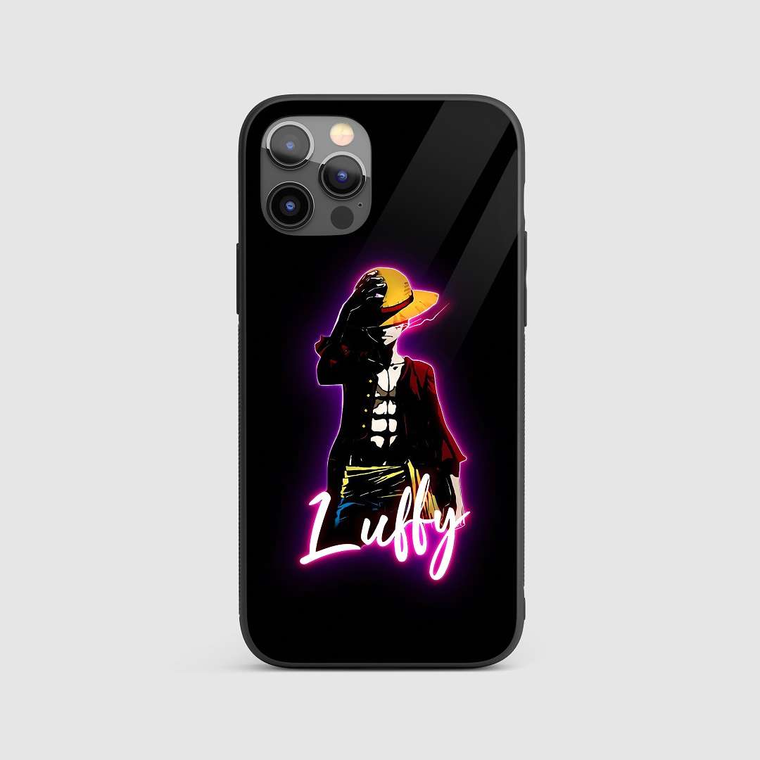 Luffy Neon Silicone Armored Phone Case featuring a vibrant neon image of Monkey D. Luffy.
