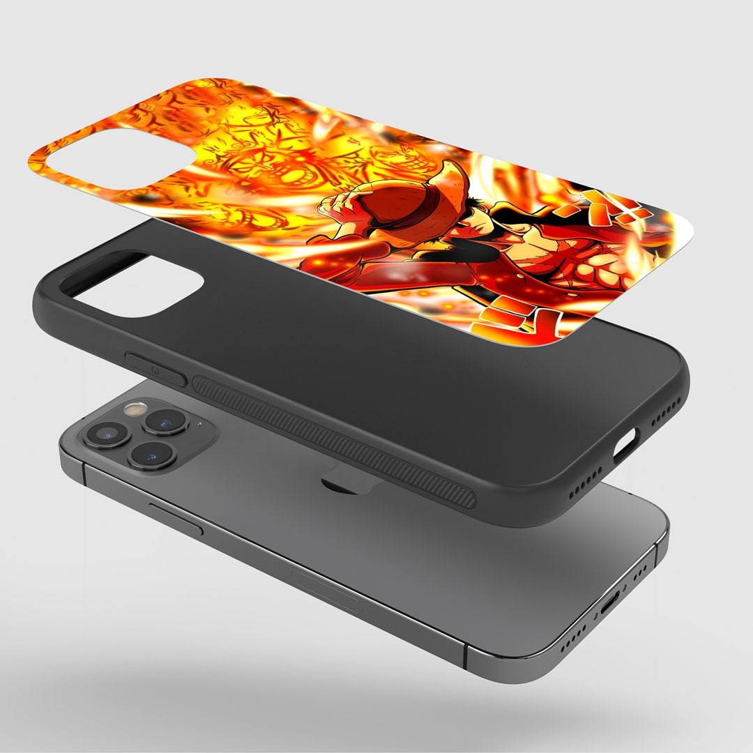 Luffy Flame Phone Case fitted on a smartphone, illustrating ease of access to all controls.