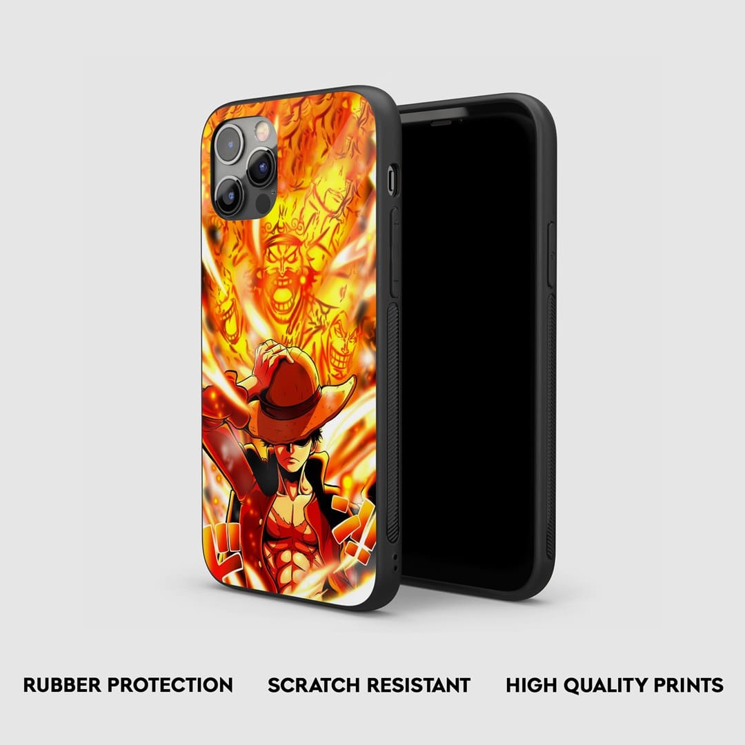Edge view of the Luffy Flame Armored Phone Case, showcasing its robust protection.