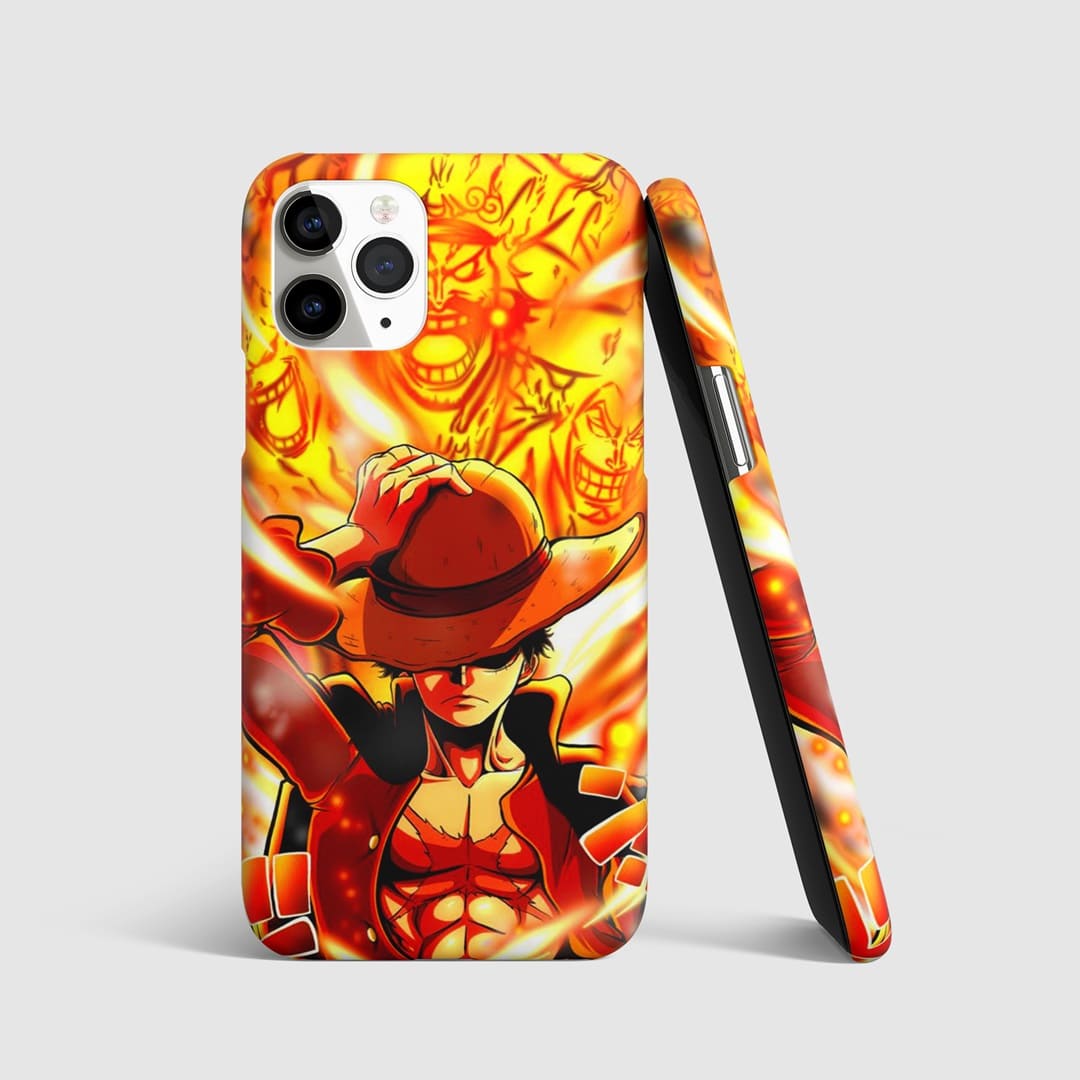 Luffy Orange Flame Phone Cover with 3D matte finish and vibrant flame design.